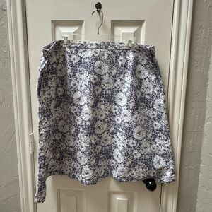 L.L.Bean 1X Linen Cotton Skirt, Indigo Gray/White Print